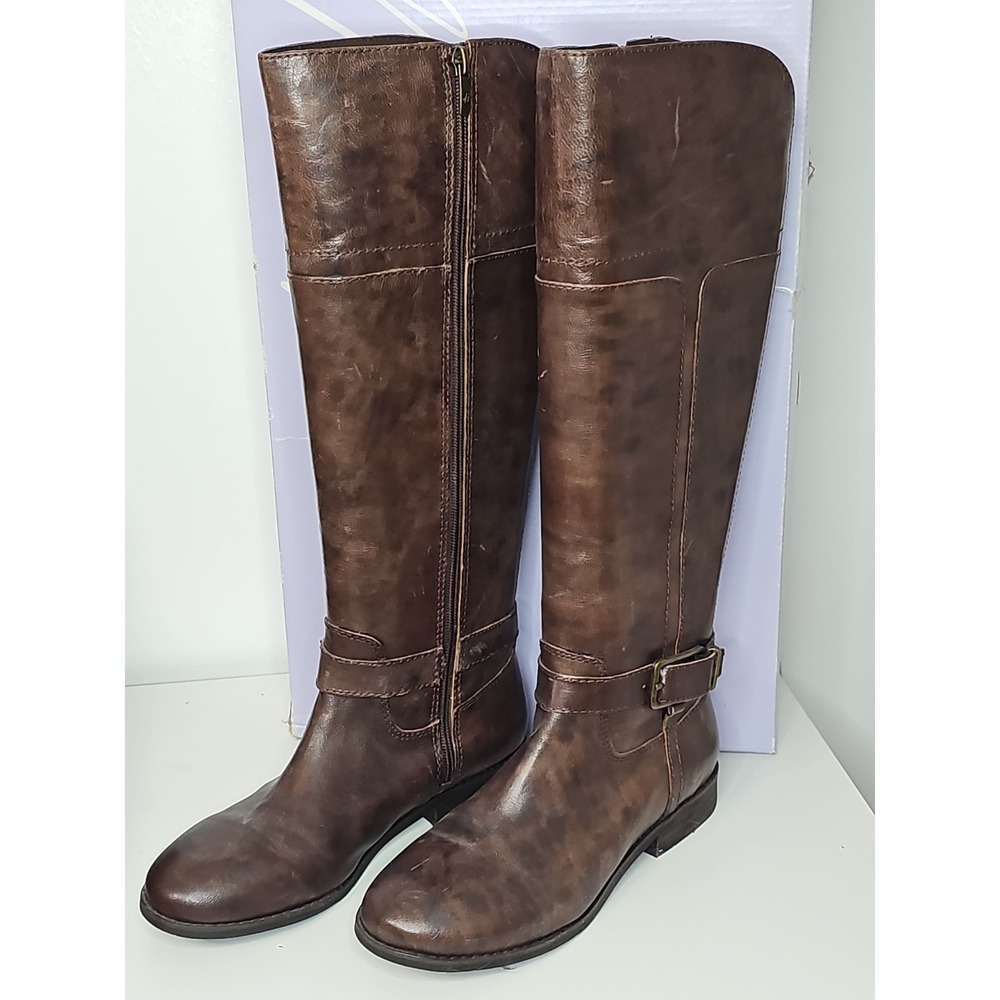 Marc Fisher Aysha Womens 7.5 M Brown Leather Knee High Riding Boots With Box